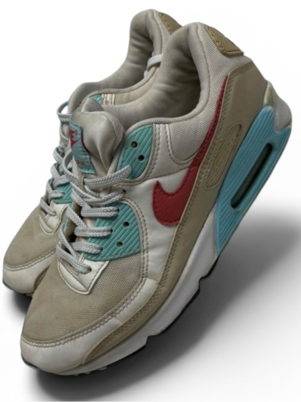Nike Air Max Sneakers Women 9.5 Beige White Red Teal Running Shoes